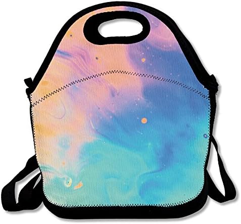 YWG Blend Color Rainbow Paint Ink Pastel Pattern Ziplock Lunch Tote Bag Portable Handbag Lunch Box Waterproof Insulated Food Container For Boys&Girls School Picnic Office Travel Outdoor