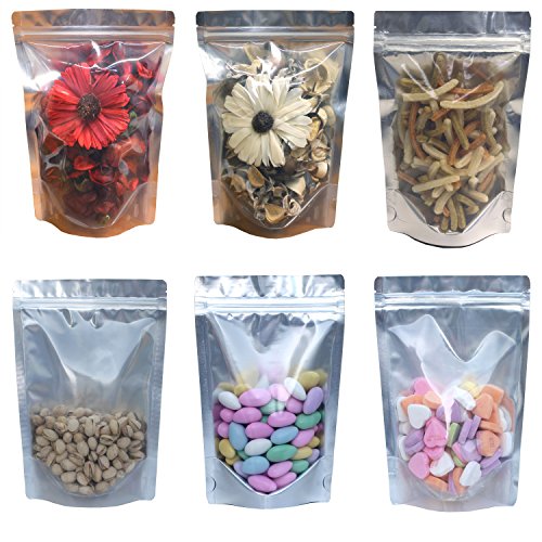 AwePackage 50 Pack of 6"x9" Airtight Zipper Stand Up Pouch Bag - Clear Front Aluminum Foil Back Heat Sealable Zip Lock - Thumbnail 5