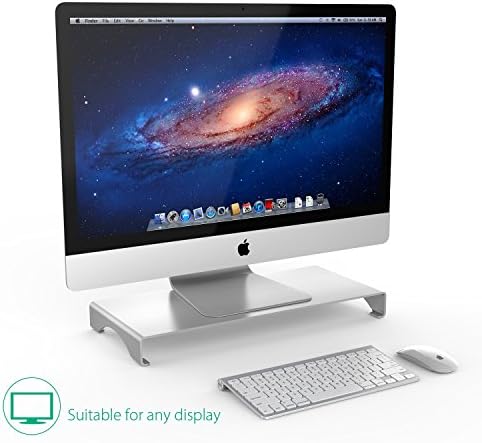 Aluminum Computer Desktop Monitor Stand Riser, Inchor Laptop TV Printer Shelf Stand Holder Save Space Keyboard &amp; Mouse Storage (Silver)