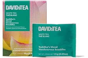 DAVIDsTEA Buddha��s Blend White Tea �C Medium Caffeine Tea Bags with Jasmine Pearls & White Hibiscus �C 12 Count �C Delicate & Fl