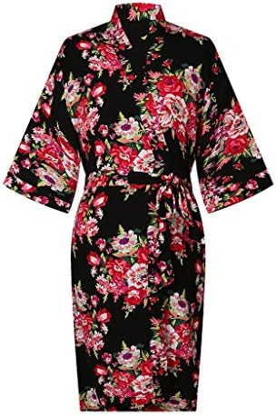 ellenwell Girl's Cotton Floral Kimono Flower Girl Getting Ready Robe for Wedding