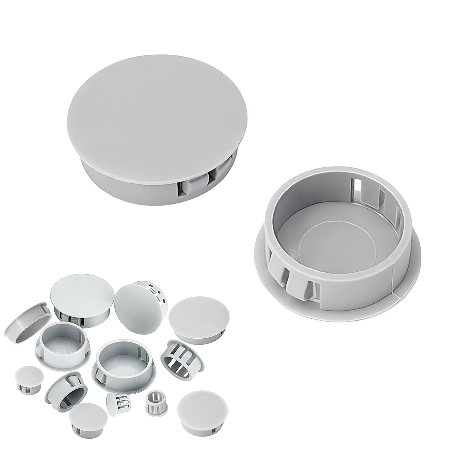 Qrity 20 PCS Plastic Button Plugs, 6mm Round Drill Hole Cover Caps, Snap on Type, Furniture Hole Caps, Grey, for Cabinet Desk Table Chair Cupboard Wardrobe