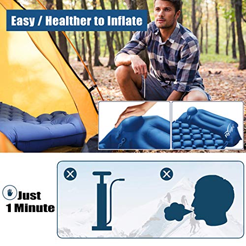Flysight Camping Sleeping Pad for Backpacking Advanced Hand Press Compact Air Sleeping Pad with Pillow for Camping Ultralight Self Inflatable Sleeping Mat Mattress 1.18" Larger for Hiking (Dark Blue)
