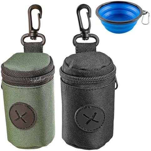 QIHUAN 2 Pieces Dog Sock Bags And 1 Piece Pet Folding Bowl, Pet Outdoor Supplies, Portable Sock Bag Dispenser.