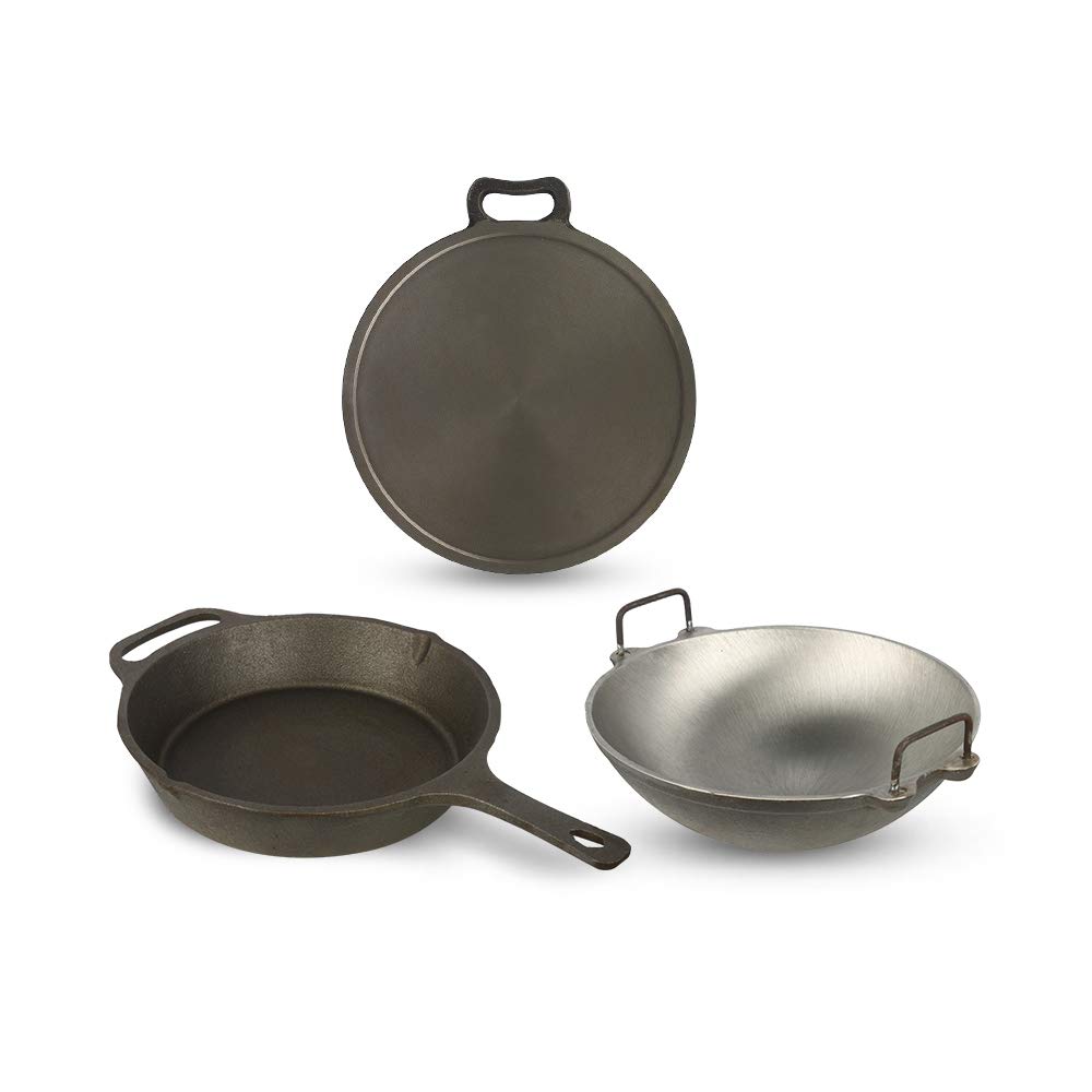 Buy The Indus Valley Super Smooth Cast Iron Cookware Set Skillet (1.5L), Kadai (10Inch) and