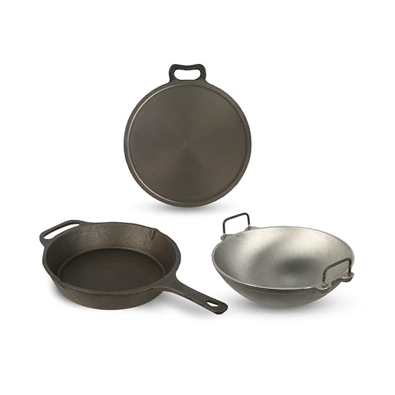 Buy The Indus Valley Super Smooth Cast Iron Cookware Set Skillet (1.5L), Kadai (10Inch) and