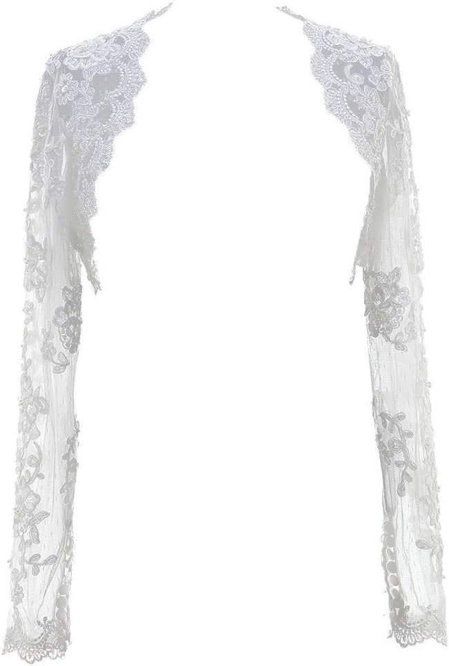 Iluckin Women Bridal Jackets Long Sleeves Wraps for Wedding Evening Prom Ball Lace Bolero