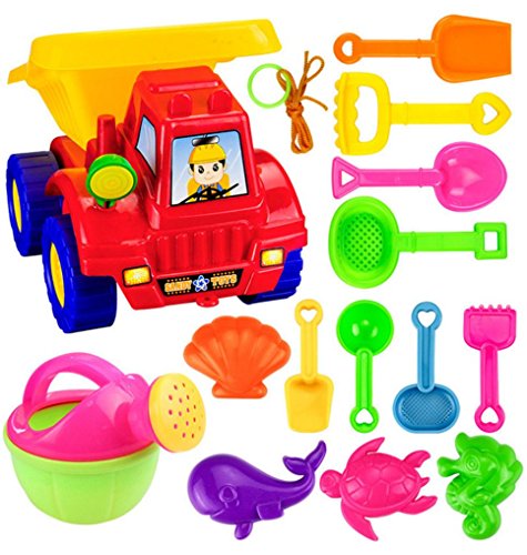 Beach Toy,Yeefant 14Pcs Random Cartoon Tiny Education Hand Building Game Kids Toys,Summer Assembly Bucket Set Spade Shovel Rake Water Tools Children Outdoor Toys for Boy Girl,Beautiful Sand Castle