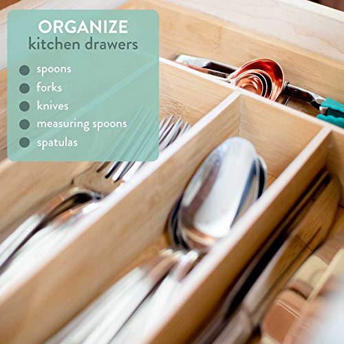 Island Bamboo Drawer Organizer Wooden Insert Utensil Tray for Kitchen