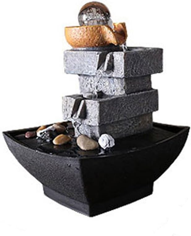 Indoor Water Feature Fountain Handmade Tabletop Water Fountain with LED Lights and Rolling Ball Easy Installation Home Decor Garden Ornaments Feng Shui Ornaments Ideal Gift (A 160x160x250mm)