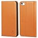 SHIELDON iPhone SE Case, Genuine Leather iPhone SE Wallet Case Slim Flip Cases Cover with Kickstand & Credit Card Slots, Magnetic Closure Compatible with iPhone SE - Tan