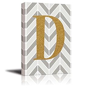 The Letter D in Gold Leaf Effect on Geometric Background - Modern Hip Young Art Art - Canvas Art Home Art - 12x18 inches