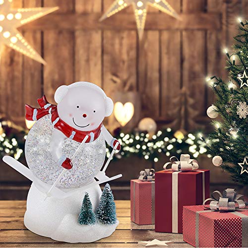 pearlstar Lighted Snow Globe Figurine - 7.3'' Cute Skiing Snowman, Water Snow Globe with Swirling Glitter and Battery & USB Powered, Great Home Decoration and Gift (Snowman)
