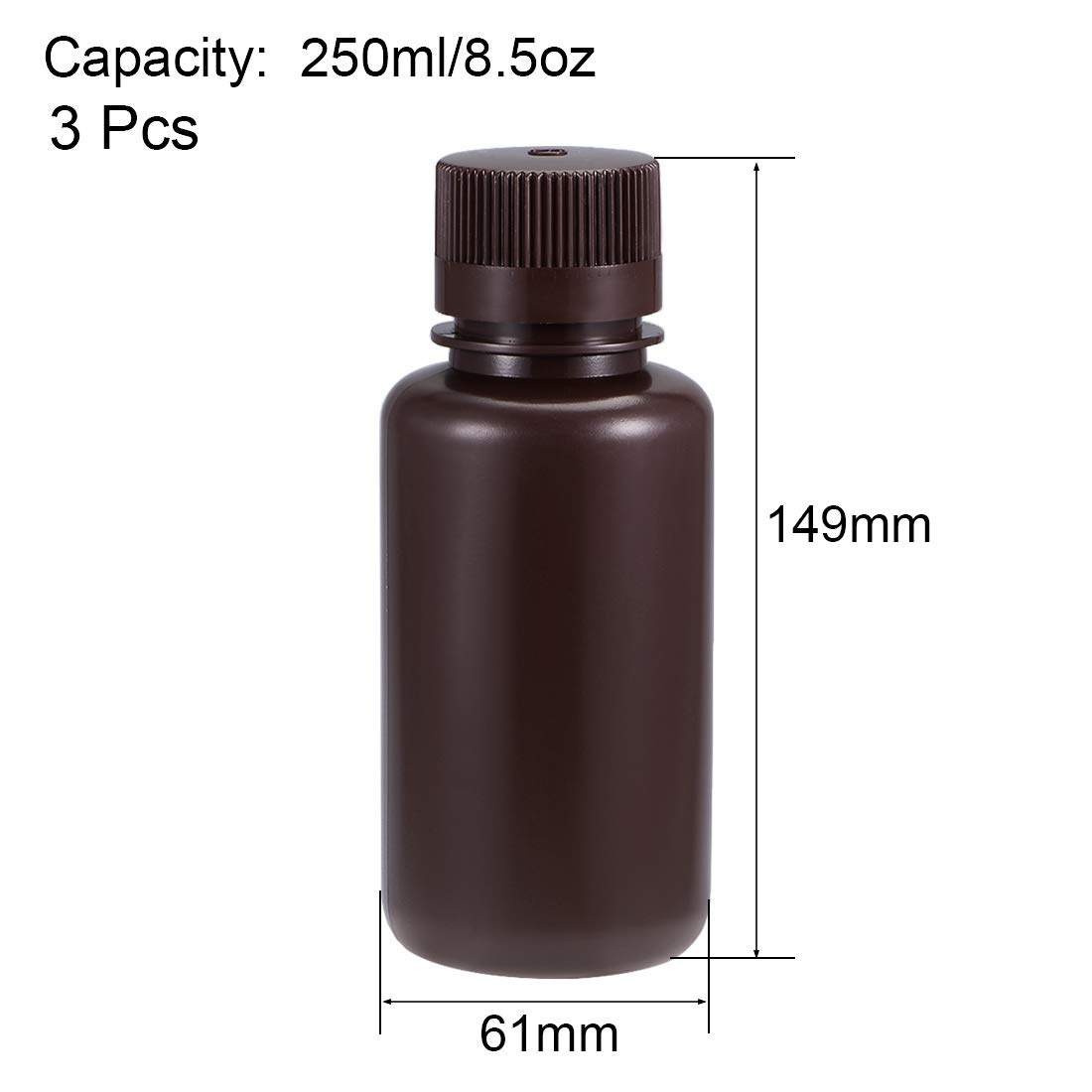 sourcing map Plastic Lab Chemical Reagent Bottle 250ml/8.5oz Small Mouth Sample Sealing Liquid Storage Container Brown 3pcs - Image 3