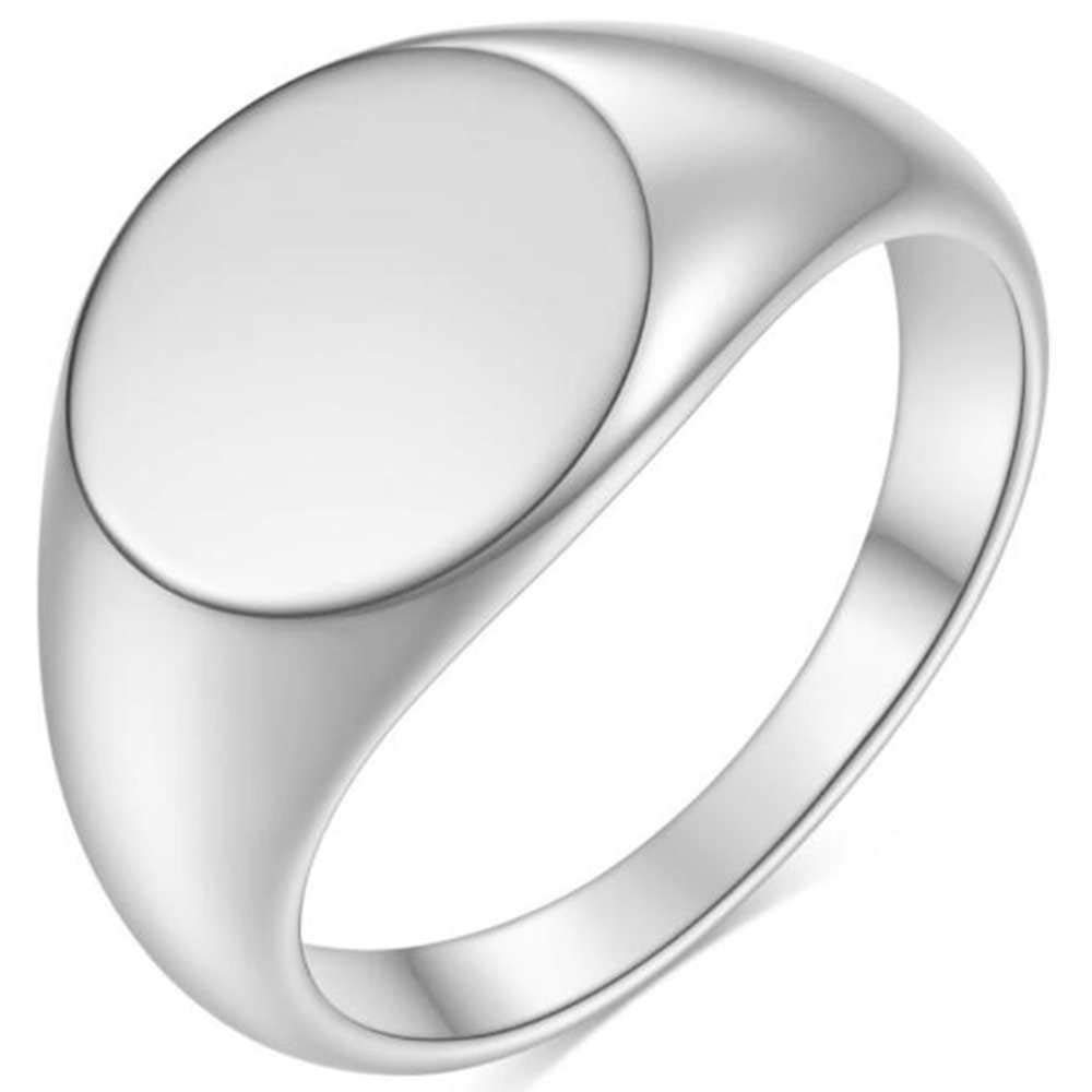 Stainless Steel Round Shape Signet Style Classical Simple Plain Wedding Engagement Statement Ring, Metal, Cubic Zirconia
