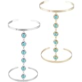 CABODYALS 2Pcs Silver Gold Cuff Bracelet Upper Arm Turquoise Layered Cuff Bangle Bracelets Boho Open Coil Summer Shining Adjustable Metal Arm Jewelry for Women Party Beaches Clubs Dress Decor Costume