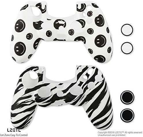 Silicone PS4 Controller Skin - Case for Sony PlayStation 4 Controller with Matching Thumb Grips, 2 Sets zebra-stripe