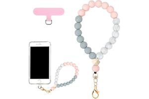 VICHUNHO Marble Silicone Beaded Phone Wrist Strap, Cellphone Lanyard with Tether Tab, Elastic Hands-Free Wristlet Bracelet