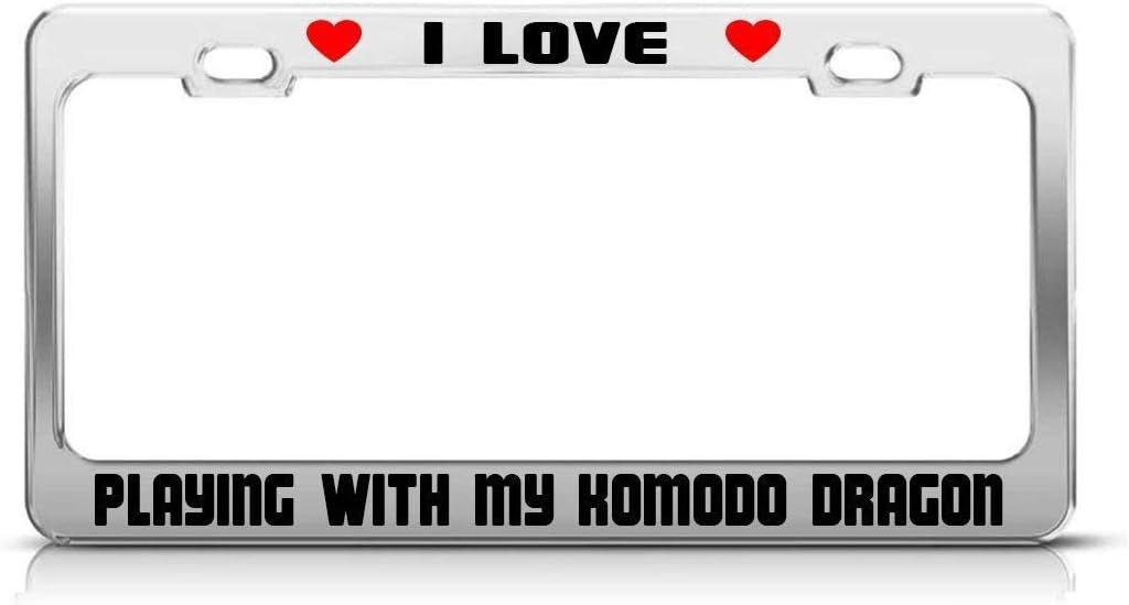 YEX I Love Playing with My Komodo Dragon Animal License Plate Frame Tag Holder 12" x 6"