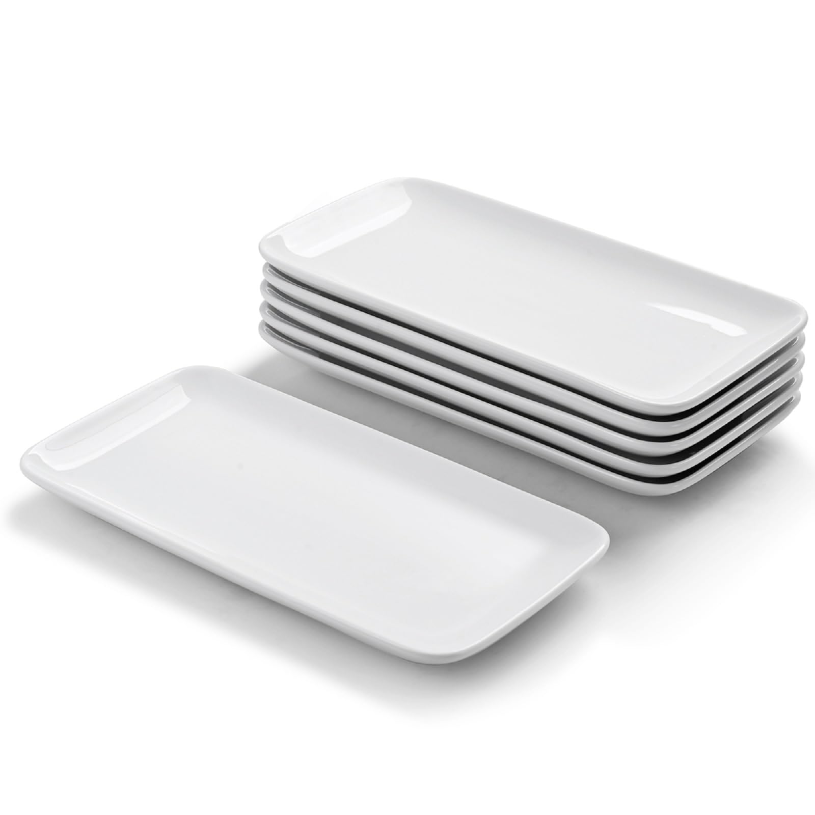 WishDeco Rectangle Plates Set of 6, Small Serving Platters L23 cm x W12 cm, White Ceramic Dinner Plates 9 inch, Serving Dishes for Starter, Dessert, Salad, Sushi, Cake