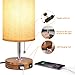 Hong-in USB Table Lamp with Dual USB Port, Solid Wood Desk Lamp, Minimalist Design Nightstand Lamp with Fabric Shade USB Charging Port for Bedroom, Living Room, Coffee Table (Bulb not Included)