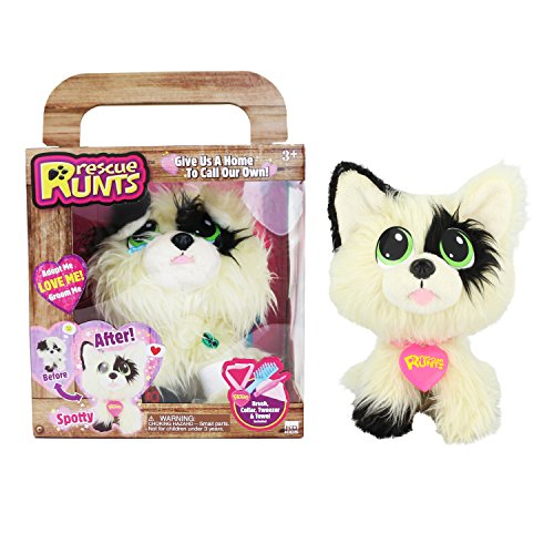 Rescue Runts Spotty Plush Dog, White/Black