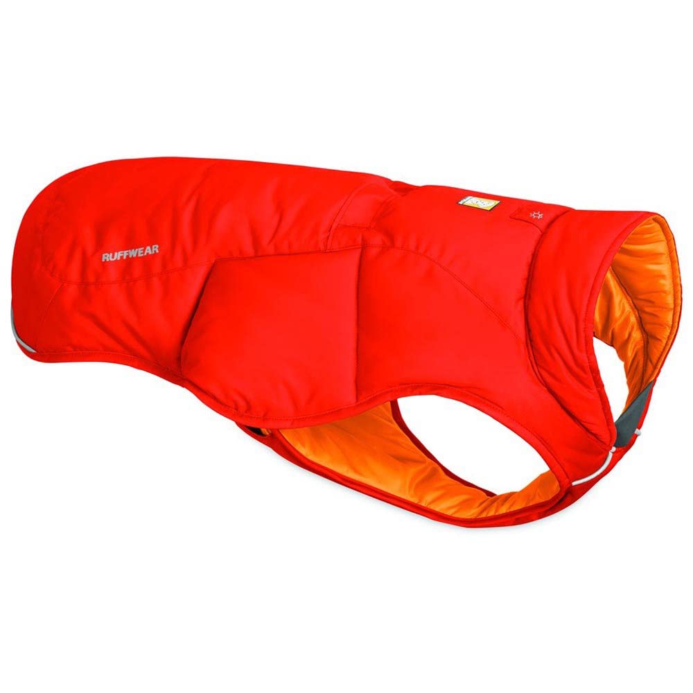 RUFFWEAR Quinzee Ultra Warm Winter Dog Coat with leash Portal & Stuff Sack, Packable & Insulated Lightweight Over Coat for Cold Weather, Sockeye Red – XX-Small (33-43cm)