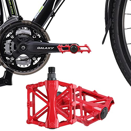 Bike Pedals - Aluminum Alloy Flat Platform Pedals - 9/16 Inch Universal Pedals for City Bike, Rode Bike, Mountain Bike Red