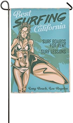 WYIZYIQA Girl With Surffing Board Garden Flag Yard Decorations-it's Alway 5 O'clock Here Flag For Outdoor Use 100% Waterproof Polyester Flags