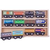 Conductor Carl Playtime Express Train Set | 12-Piece Wooden Train Box | Includes Unique Custom Designs and Classics: Recycling Transport, Timber Train, Wheat Car, Coal Train, Oil Tanker, and More
