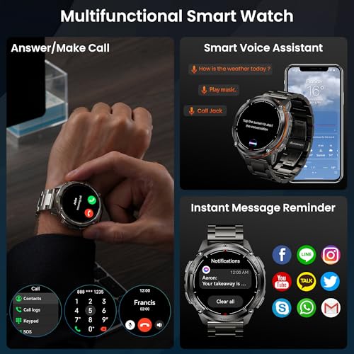 KOSPET Tank T3 Ultra 2 GPS Montre Connectée Homme- 60 Jours d'Autonomie Acier Inoxydable 50ATM Étanche, Boussole Altimètre Appel, Appel Bluetooth