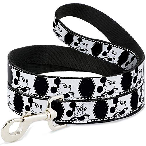 Buckle-Down Pet Leash - Mickey Standing Pose Film Strip White/Black - 4 Feet Lo…
