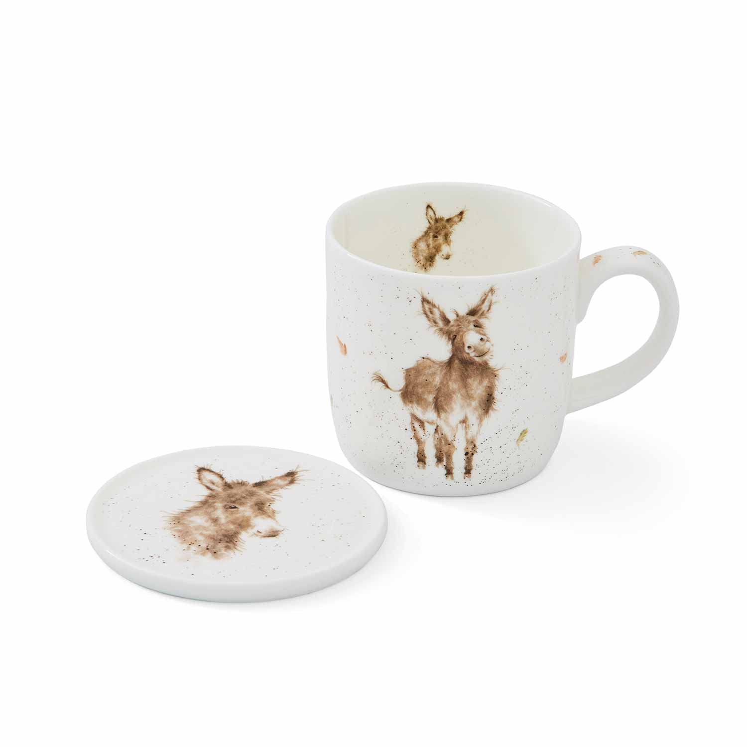Portmeirion Home & Gifts WNMC3943-XG Wrendale by Royal Worcester Mug and Coasters Gentle Jack Donkey, Multi-Colour, 9.5 x 12 x 8 cm