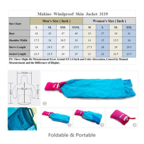 Makino Women's Super Lightweight Windproof Hooded Jackets UV Sun Protection Packable Windbreaker Outdoor Summer Coat Women Blue/Yellow Asian XL