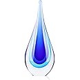 DOVDOV Blown Glass Teardrop Sculpture, Blue Glass Art Collection Statue, Unique Mediterranean Decorative Glass for Office, Bookshelf, Dresser, Living Room Coffee Table, Mantel Shelf Filler.