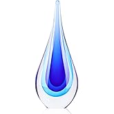 DOVDOV Blown Glass Sculpture, Blue Glass Art Collectible Statue, Unique Teardrop Ornament, Suitable for Office, Bookshelf, Dressing Table, Living Room Coffee Table, or Mantelpiece Display.