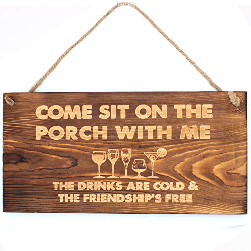 Agantree art Come Sit on The Porch with Me Porch Sign 12 x 6 Inch Hanging Rustic Farmhouse Plank Wood Decorative Wall Art Porch Sign Plaque - Thumbnail 4