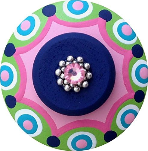 Hand Painted Jeweled Colorful Navy Pink Lime Dots Decorative Dresser Furnitue Kids Childrens Nursery Baby Girl Room Art Decor Wood Drawer Knob Pull
