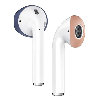 غطاء Elago AirPods Secure Fit [Jean Indigo + Peach] - [مناسب للعلبة] [يتضمن زوجين] [نصائح فقط] [يجب مشاهدة فيديو التثبيت] - لسماعات Apple AirPods 1 و2