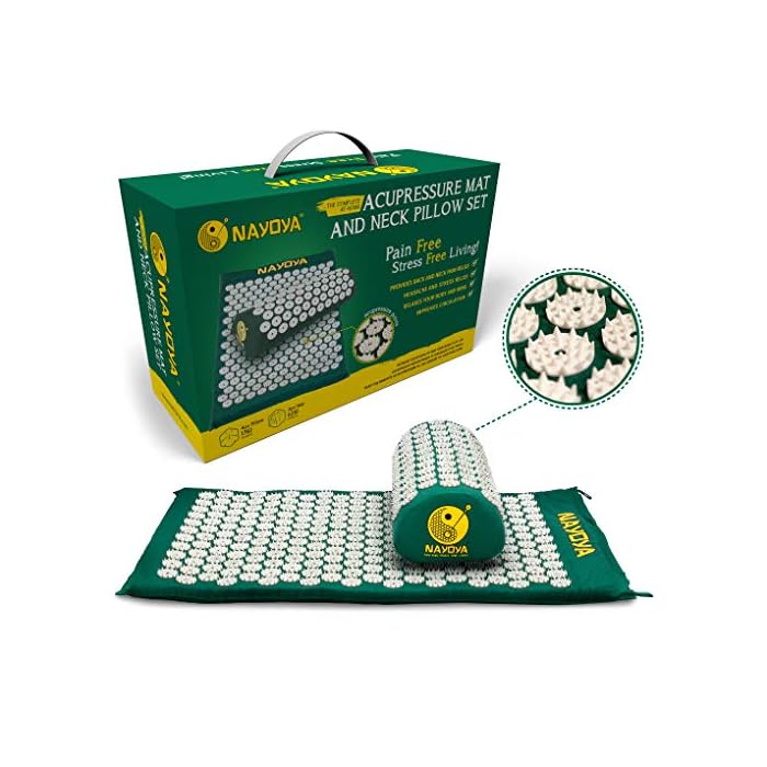 NAYOYA Neck and Back Pain Relief - Acupressure Mat and Neck Pillow Set - Relieves Stress and Sciatic Pain for Optimal…