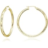 Sterling Silver Polished Diamond-Cut Click-Top Round 40mm Hoop Earrings