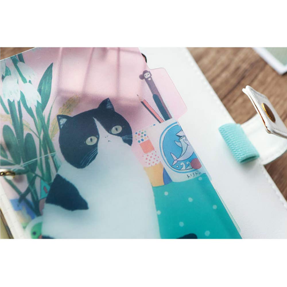 BLUGUL Transparent A5 Dividers, 6 Hole, A5 Subject Dividers, Notebook Index Divider, Loose Leaf Binder Divider Tab Cards, Cat 10pcs