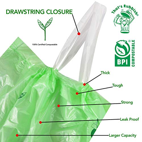 Biodegradable Compostable Drawstring Trash Bags 13 Gallon 49.2 liter