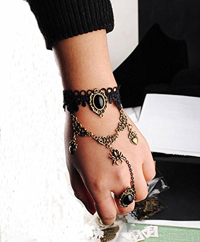 NEW 2015 TREND!!!Women Vintage Gothic Lolita Black sexy spider lace Flower Belly dance braacelet