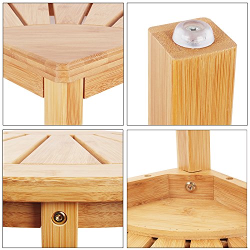 Corner Shower Bench with 2-Tier Storage Shelf,Deluxe Bamboo Shower Bench Bath Stool Applicable to Bathroom or Living Room Natural and Eco-friendly,By Artmeer