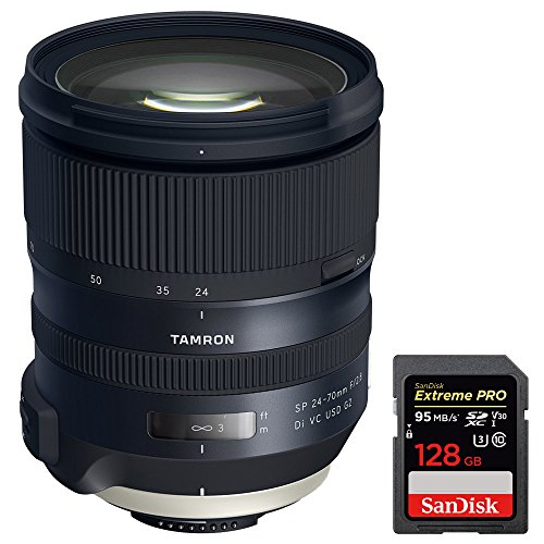 Tamron SP 24-70mm F/2.8 Di VC USD G2 Lens With Sandisk Extreme PRO SDXC 128GB UHS-1 Memory Card (For Nikon)