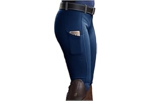DCTIMES Women's Horse Riding Pants with Zipper Pockets Knee-Patch Schooling Tights Equestrian Breeches Gym Leggings