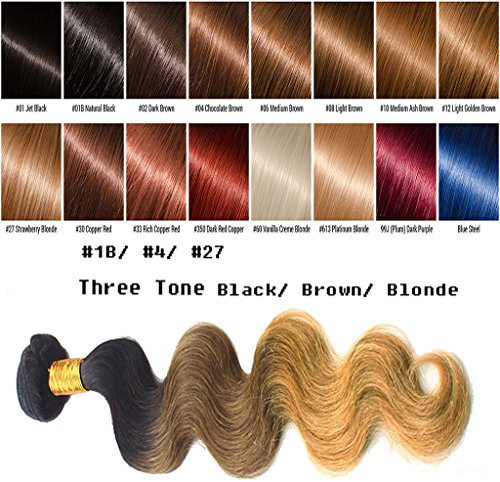 uSTAR 6A ombre Brazilian Human Hair BODY WAVE Bundle Best Quality Hair Weave Extension, 100% Human Hair GUARANTEED beautiful Dip Dyed Ombre Three-Tone Color #1B/#4/#30 - 14"
