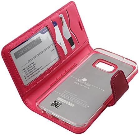 Galaxy S7 Edge Case,NEWSETS [Drop Protection] Sonata Diary [Wallet Type] Synthetic Leather Fold TPU [Card &amp; Cash Slot] for Samsung Galaxy S7 Edge - Rose
