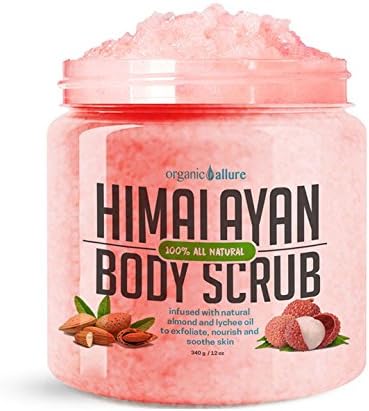 Organic Allure Himalayan Salt Body Scrub from with Lychee Essential Oil - All Natural Moisturizing Scrub For Exfoliation and Promotes Glowing Radiant Skin